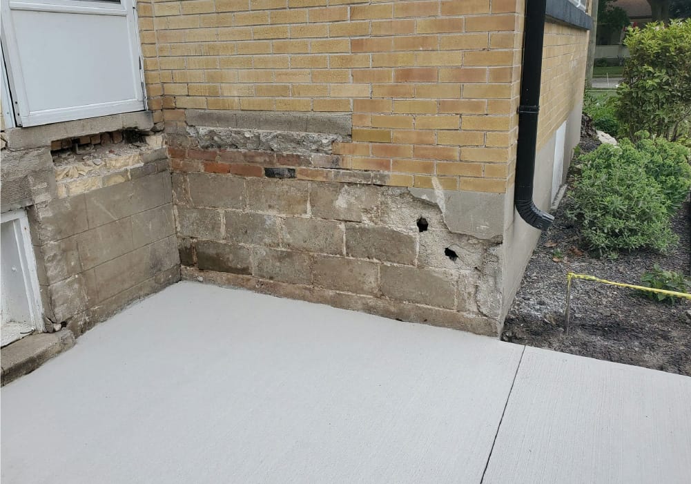 parging side brick wall foundation before